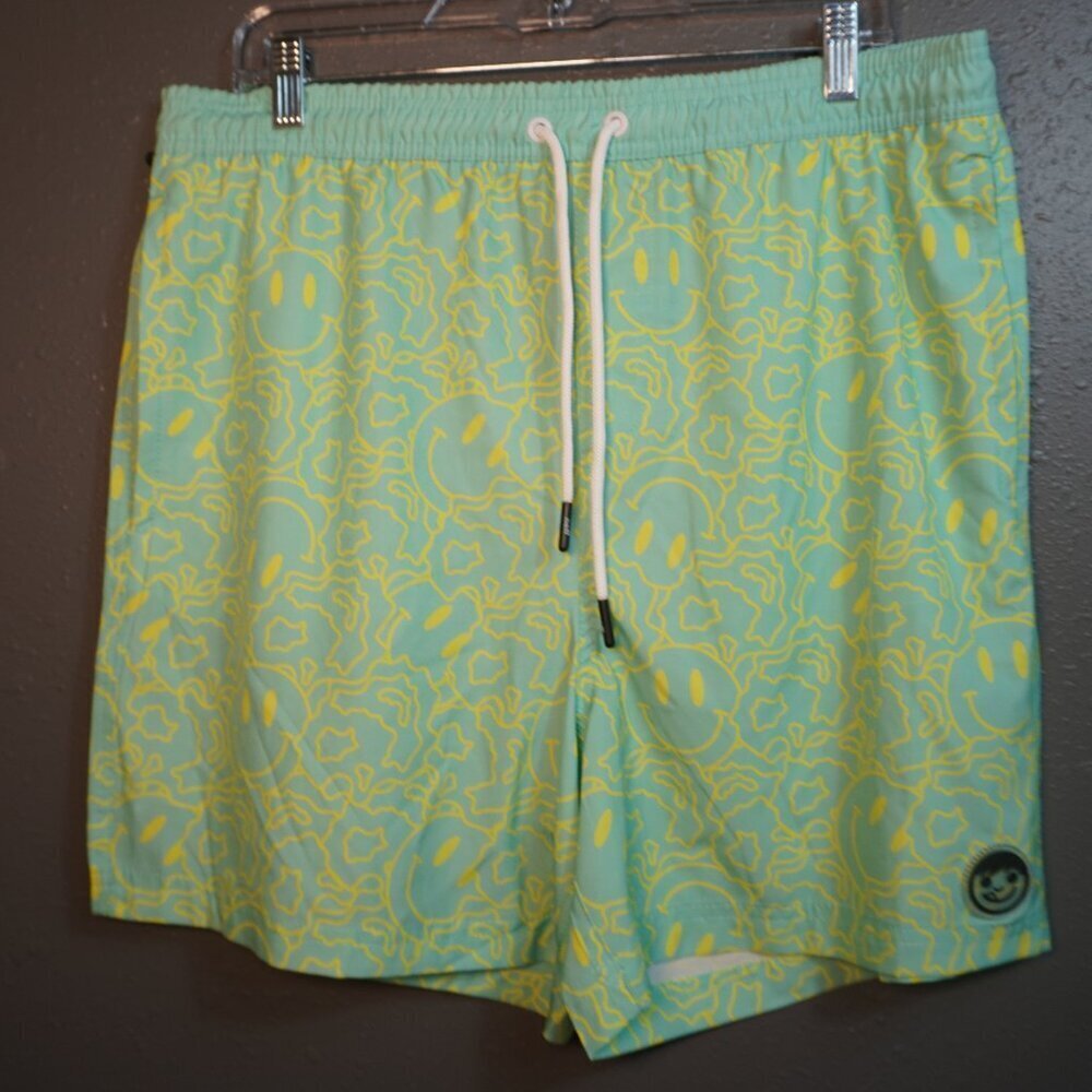 Neff Mens Lime Green And Blue Smiley Swim Board Shorts Drawstring Size XLarge